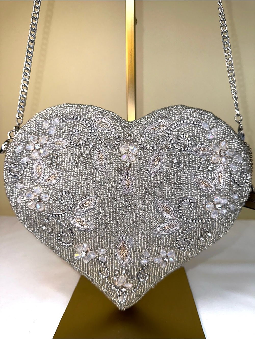Mary Frances Spark of Love Beaded Heart Silver crossbody